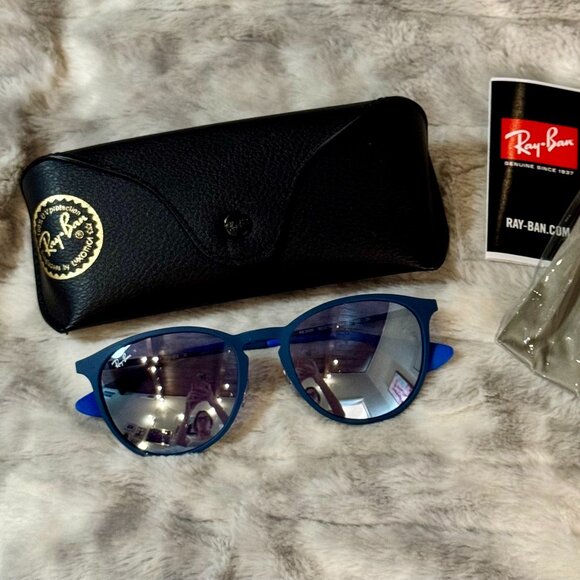 NEW Ray-Ban RB3539 Erika Metal Sunglasses Matte Blue/Blue Light Grey Mirror - Picture 1 of 16
